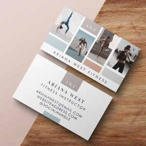 Modern Four Photo Collage Personal Trainer Fitness Business Card