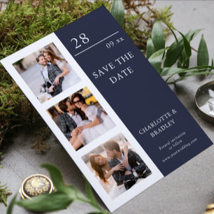 Modern Four Photo Navy Wedding Collage Save The Date
