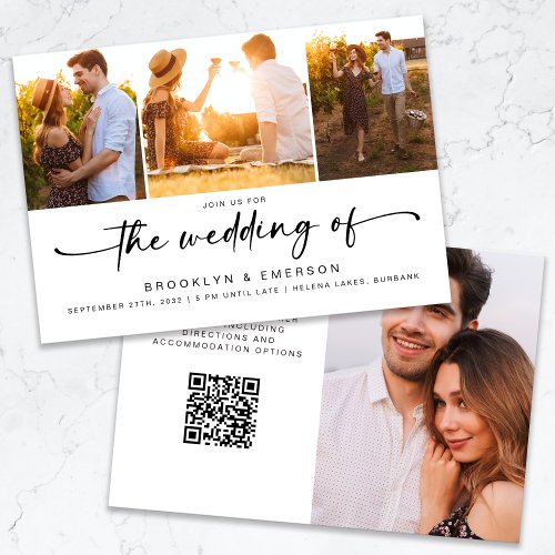 Modern Four Photo QR Code RSVP Wedding Invitation