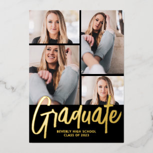 Modern Four Photo Script Graduation Party Foil Invitation