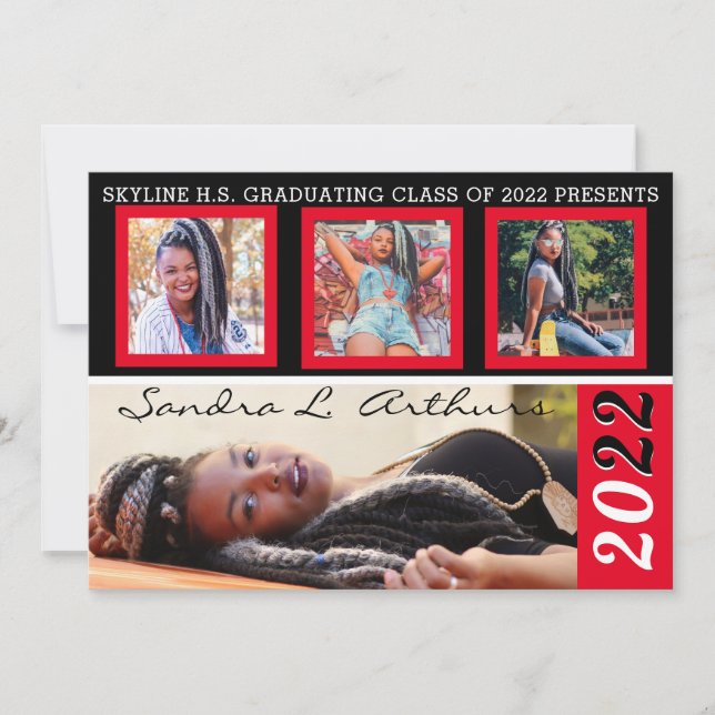 Modern Four Photo Slots Graduation Announcements (Front)
