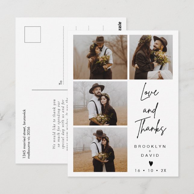 Modern Four Photo Wedding Thank You Postcard (Front/Back)