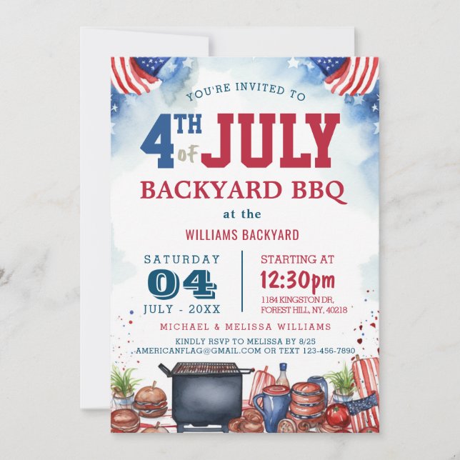 Modern Fourth of July Backyard BBQ I BBQ Theme Invitation (Front)