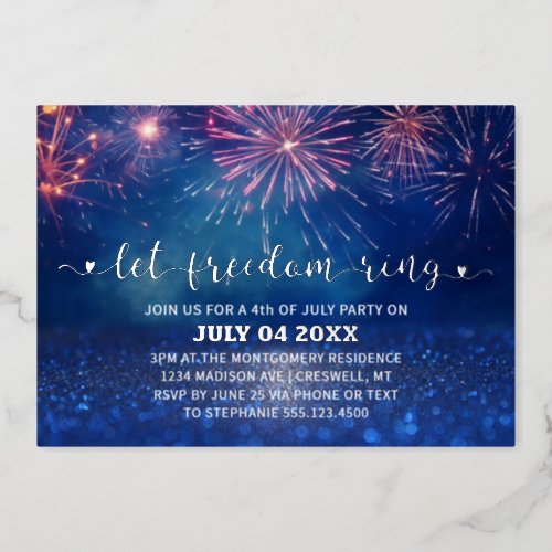 Modern Fourth of July Party Firework Foil Invitation