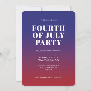 Modern Fourth of July Red White Blue 4th of July Invitation