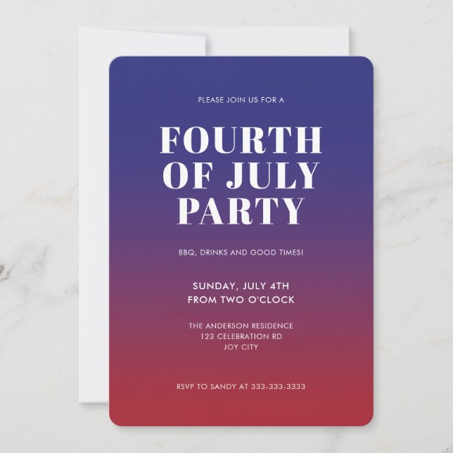 Modern Fourth of July Red White Blue 4th of July Invitation (Front)