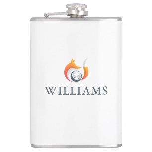 Modern Fox And Golf Ball Personalized Name Flask