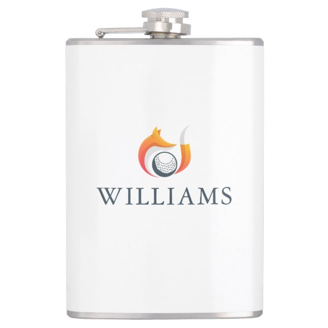 Modern Fox And Golf Ball Personalized Name Flask (Front)