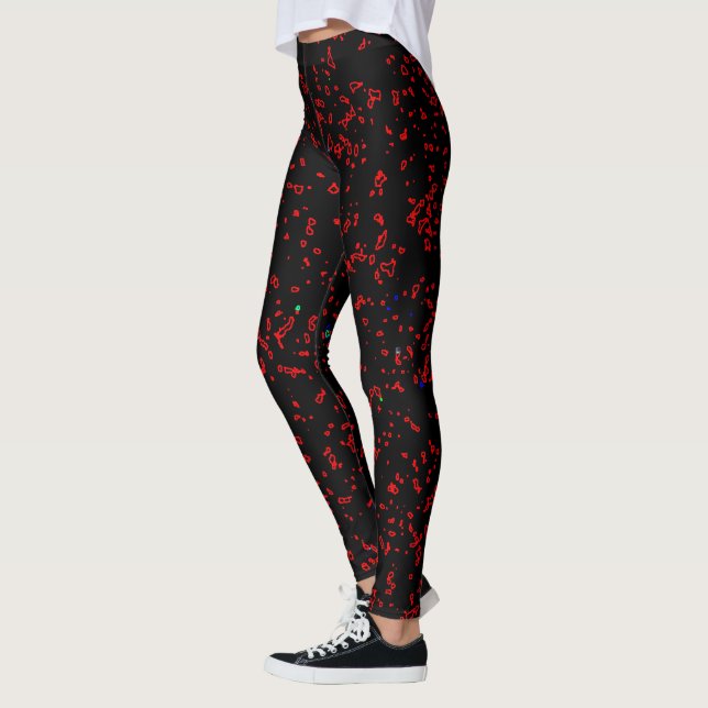Modern Fractal Art Red Patterns Black Stylish Leggings (Left)