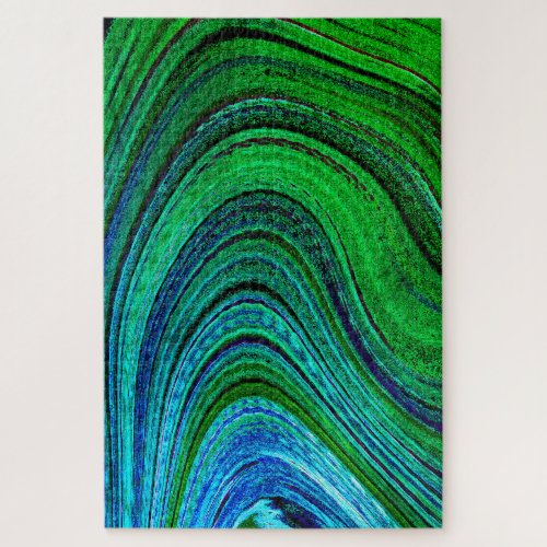 Modern Fractal Art Waves Wavy Green Blue Abstract Jigsaw Puzzle