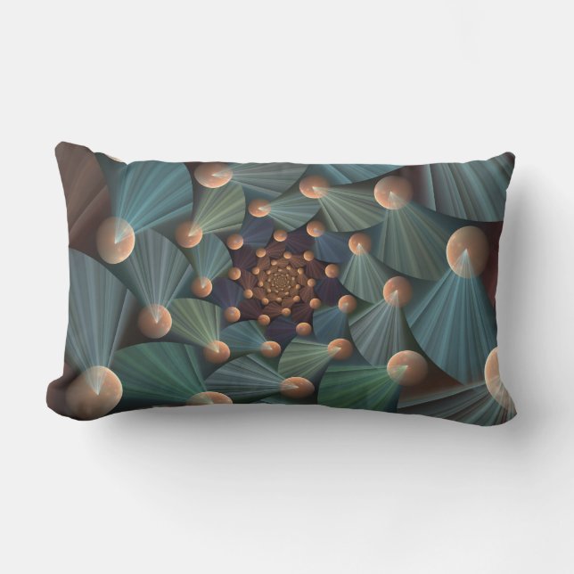 Modern Fractal Art With Depth, Brown, Slate, Blue Lumbar Pillow (Front)