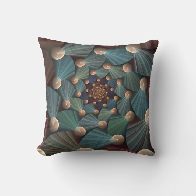 Modern Fractal Art With Depth, Brown, Slate, Blue Throw Pillow (Front)