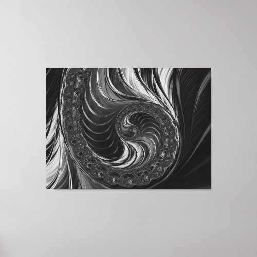 Modern Fractal Black White Metal Nautilus Swirl Canvas Print