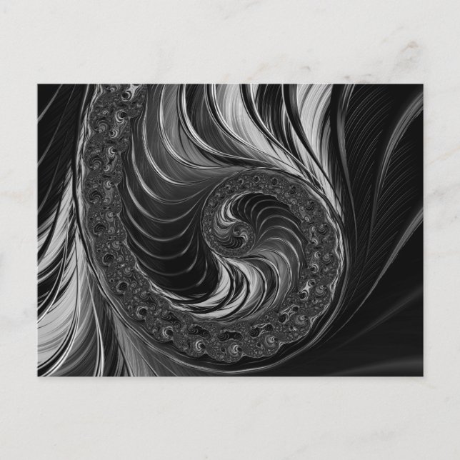 Modern Fractal Black White Nautilus Golden Ratio Postcard (Front)