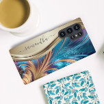 Modern Fractal Blue Gold Handwritten Name Case-Mat<br><div class="desc">This design is also available on other phone models. Choose Device Type to see other iPhone, Samsung Galaxy or Google cases. Some styles may be changed by selecting Style if that is an option. This design may be personalized in the area provided by changing the photo and/or text. Or it...</div>