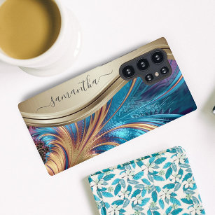 Modern Fractal Blue Gold Handwritten Name Case-Mat Samsung Galaxy S10 Case