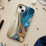 Modern Fractal Blue Gold Handwritten Name Case-Mate iPhone 14 Case<br><div class="desc">This design is also available on other phone models. Choose Device Type to see other iPhone, Samsung Galaxy or Google cases. Some styles may be changed by selecting Style if that is an option. This design may be personalized in the area provided by changing the photo and/or text. Or it...</div>