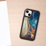 Modern Fractal Blue Gold Handwritten Name OtterBox iPhone 14 Case<br><div class="desc">This design is also available on other phone models. Choose Device Type to see other iPhone, Samsung Galaxy or Google cases. Some styles may be changed by selecting Style if that is an option. This design may be personalized in the area provided by changing the photo and/or text. Or it...</div>