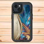 Modern Fractal Blue Gold Handwritten Name  iPhone 13 Case<br><div class="desc">This design is also available on other phone models. Choose Device Type to see other iPhone, Samsung Galaxy or Google cases. Some styles may be changed by selecting Style if that is an option. This design may be personalized in the area provided by changing the photo and/or text. Or it...</div>