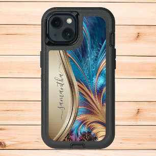 Modern Fractal Blue Gold Handwritten Name  OtterBox Samsung Galaxy S6 Case