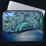 Modern Fractal Blue Handwritten Name  Laptop Sleeve<br><div class="desc">This design may be personalized in the area provided by changing the photo and/or text. Or it can be customized by clicking Personalize this Template and then choosing the click to customize further option and delete or change the color of the background, add text, change the text color or style,...</div>