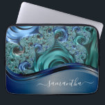 Modern Fractal Blue Handwritten Name  Laptop Sleeve<br><div class="desc">This design may be personalized in the area provided by changing the photo and/or text. Or it can be customized by clicking Personalize this Template and then choosing the click to customize further option and delete or change the color of the background, add text, change the text color or style,...</div>
