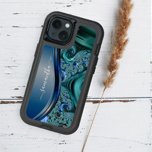 Modern Fractal Blue Handwritten Name  OtterBox Samsung Galaxy S6 Case