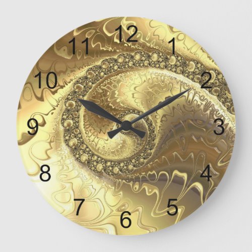 Modern Fractal Gold Metallic Metal Spiral Large Clock