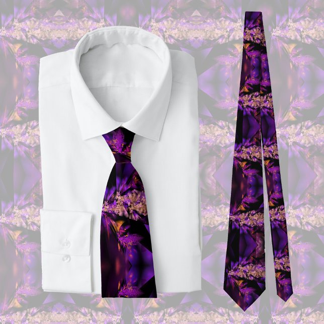 Modern fractal in black and purple, cool  neck tie (Creator Uploaded)
