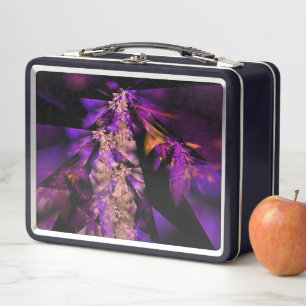Modern fractal in black and purple metal lunch box