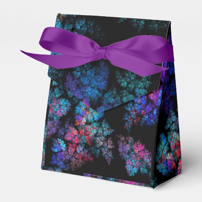 Modern fractal leaf ornaments on black  favor boxes (Front Side)