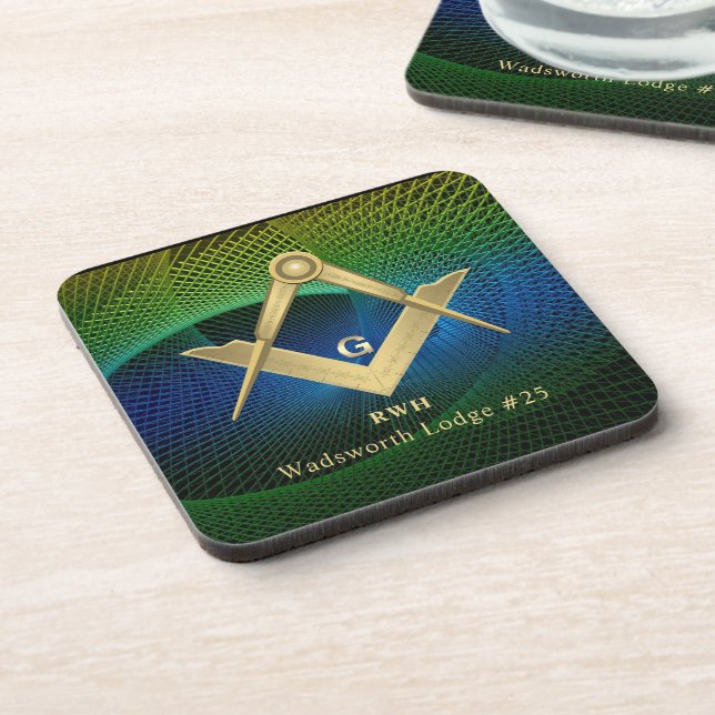 Modern Fractal Masonic Monogrammed Beverage Coaste Beverage Coaster (Left Side)