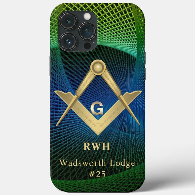 Modern Fractal Masonic Monogrammed Case-Mate iPhone Case (Back)