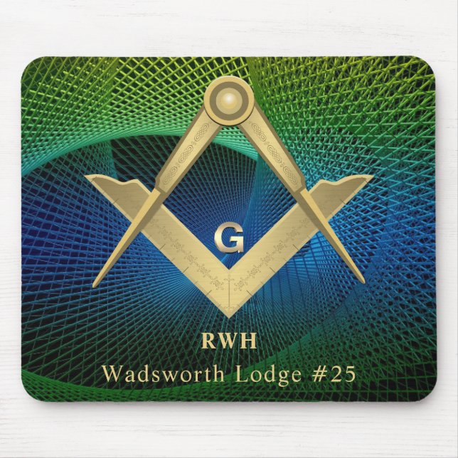 Modern Fractal Masonic Monogrammed Mouse Pad (Front)