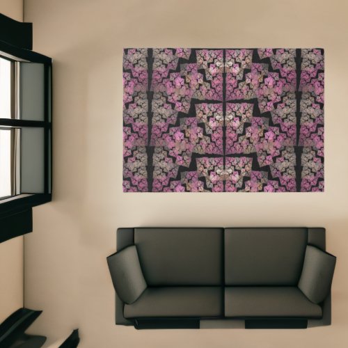Modern fractal pattern blush colors on black  rug