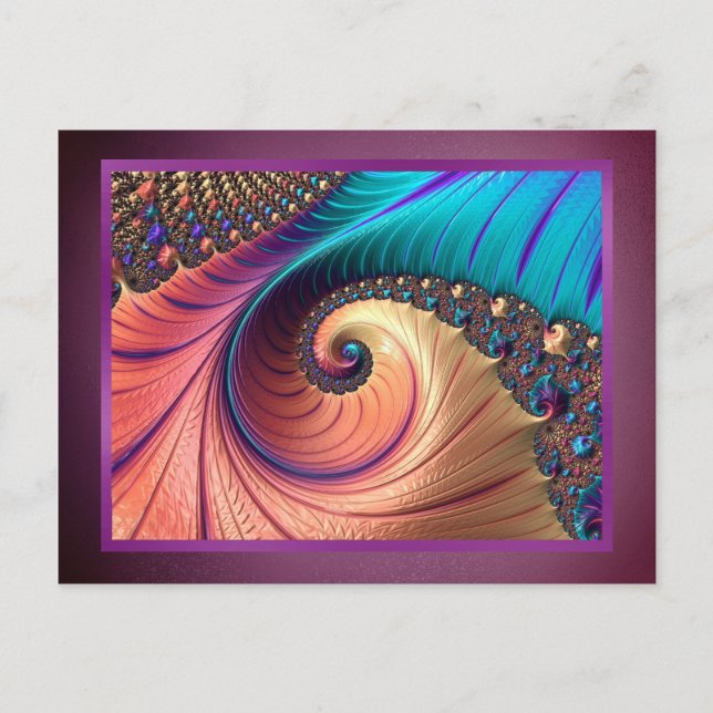 Modern Fractal Purple Colorful Abstract metal Postcard (Front)