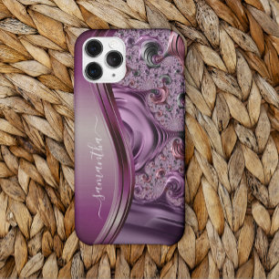 Modern Fractal Purple Handwritten Name Case-Mate iPhone 14 Pro Case