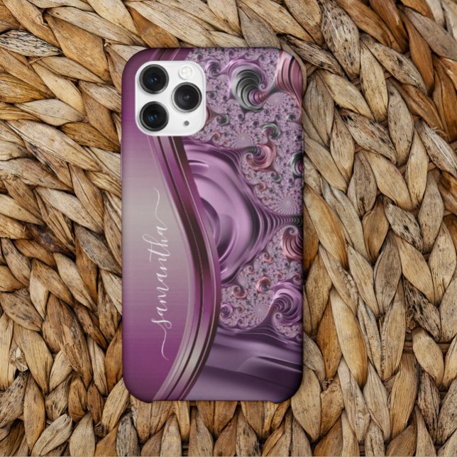 Modern Fractal Purple Handwritten Name Case-Mate iPhone Case (Creator Uploaded)