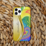Modern Fractal Rainbow Yellow Monogram Name iPhone 12 Pro Max Case<br><div class="desc">This design is also available on other phone models. Choose Device Type to see other iPhone, Samsung Galaxy or Google cases. Some styles may be changed by selecting Style if that is an option. This design may be personalized in the area provided by changing the photo and/or text. Or it...</div>