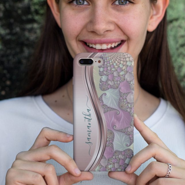 Modern Fractal Rose Gold Handwritten Name Case-Mate iPhone Case (Creator Uploaded)