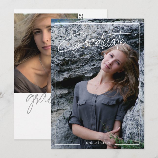 Modern Frame Add Your Photo Graduation Announcemen Announcement (Front/Back)