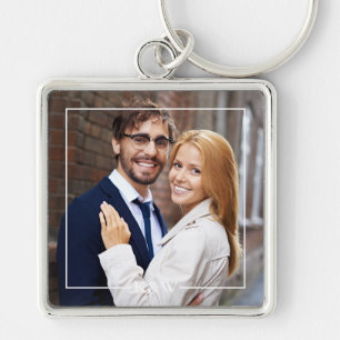 Modern Frame and Monogram Photo Keychain