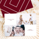 Modern Frame Berry Christmas Photo Card<br><div class="desc">Elegant white geometric frame with two photos and minimal typography dark berry red Christmas card.</div>