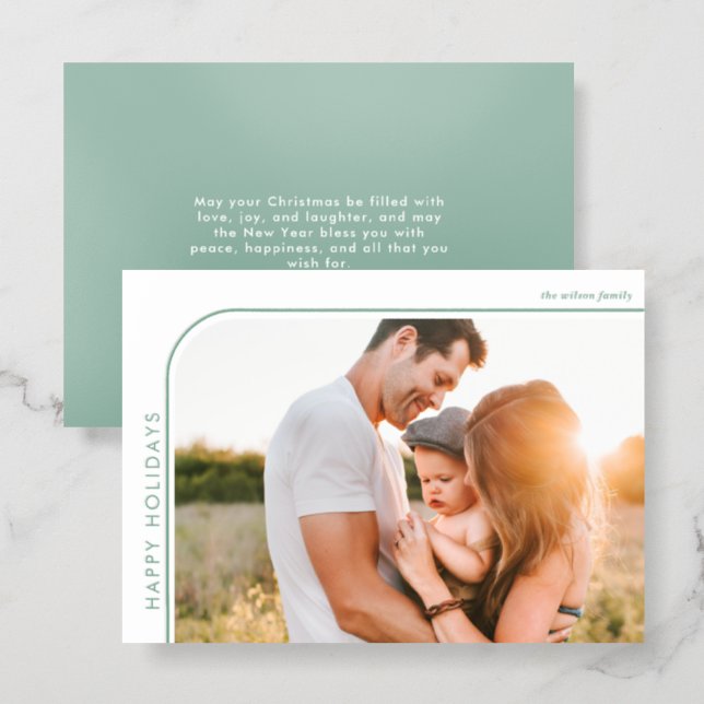 Modern Frame Christmas 4 Photos Holiday Letterpress Photo Cards (Front/Back)