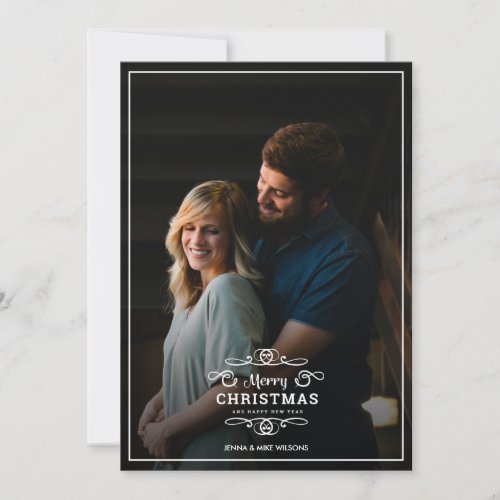 Modern Frame Christmas  New Year Typography Photo Holiday Card