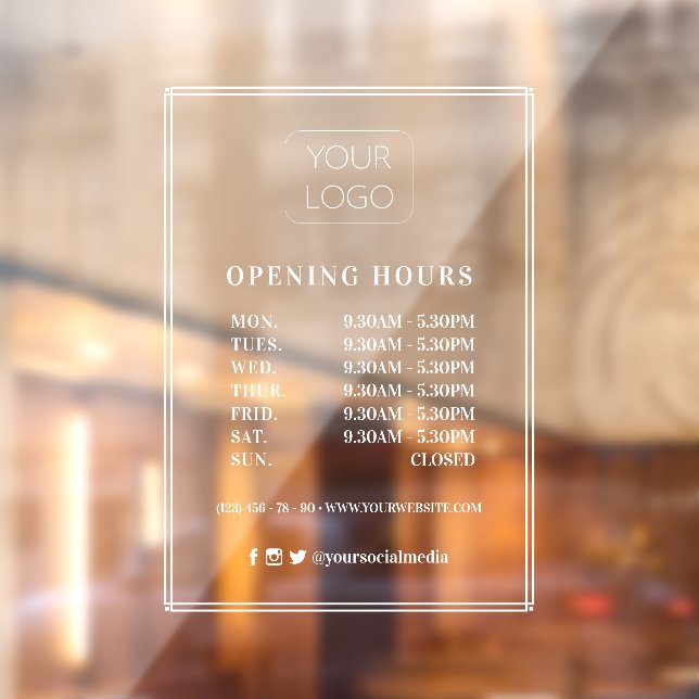 Modern Frame Custom Business Logo Opening Hours Window Cling (Sheet 2)