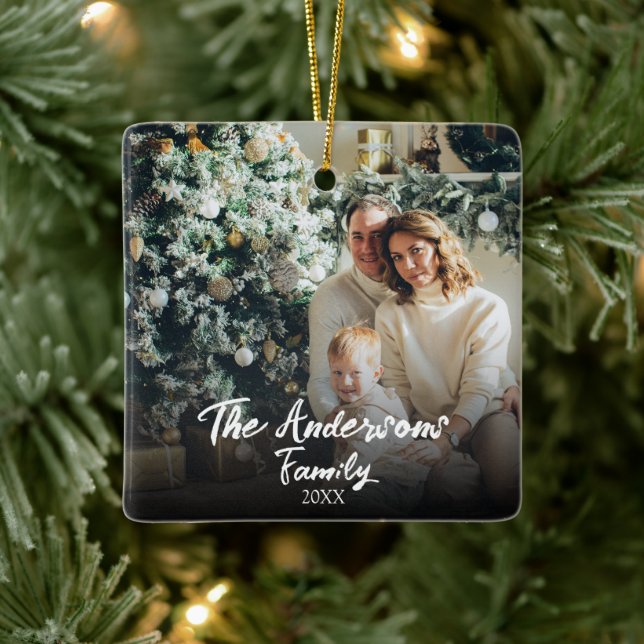 Modern Frame Elegant Typography Family Photo  Ceramic Ornament (Tree)