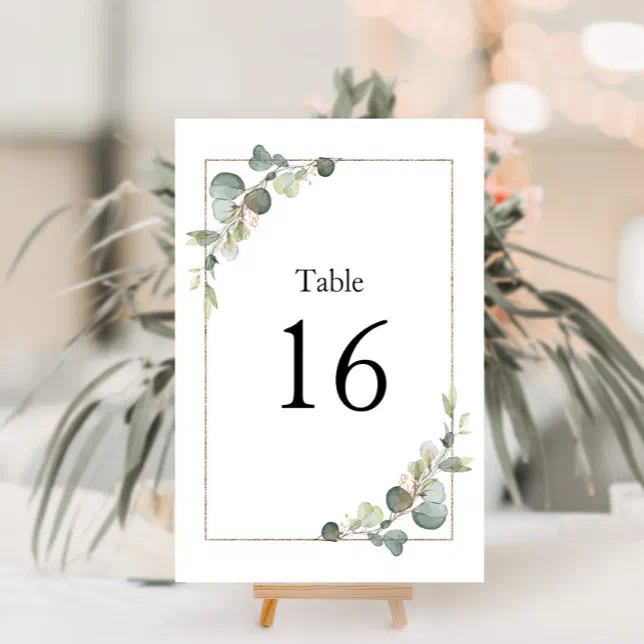 modern frame eucalyptus wedding table number | Zazzle
