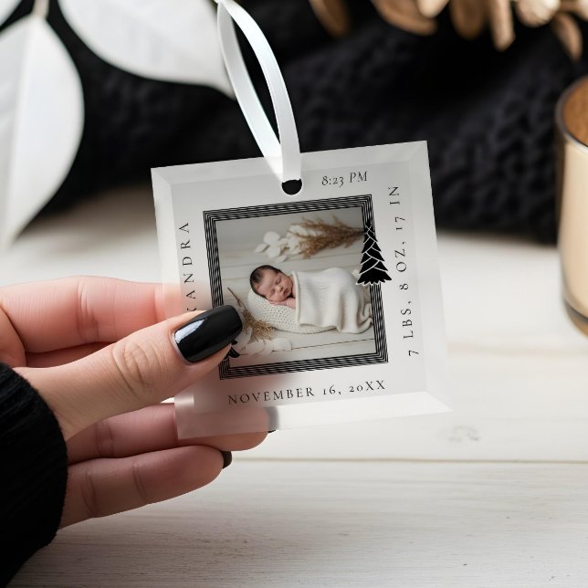 Modern Frame Evergreen Trees Photo Frame Birth Glass Ornament (Modern Frame Evergreen Trees Photo Frame Birth Glass Ornament)