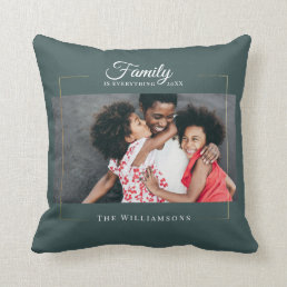Modern Frame |  Family is EVERYTHING Photo Gold Throw Pillow